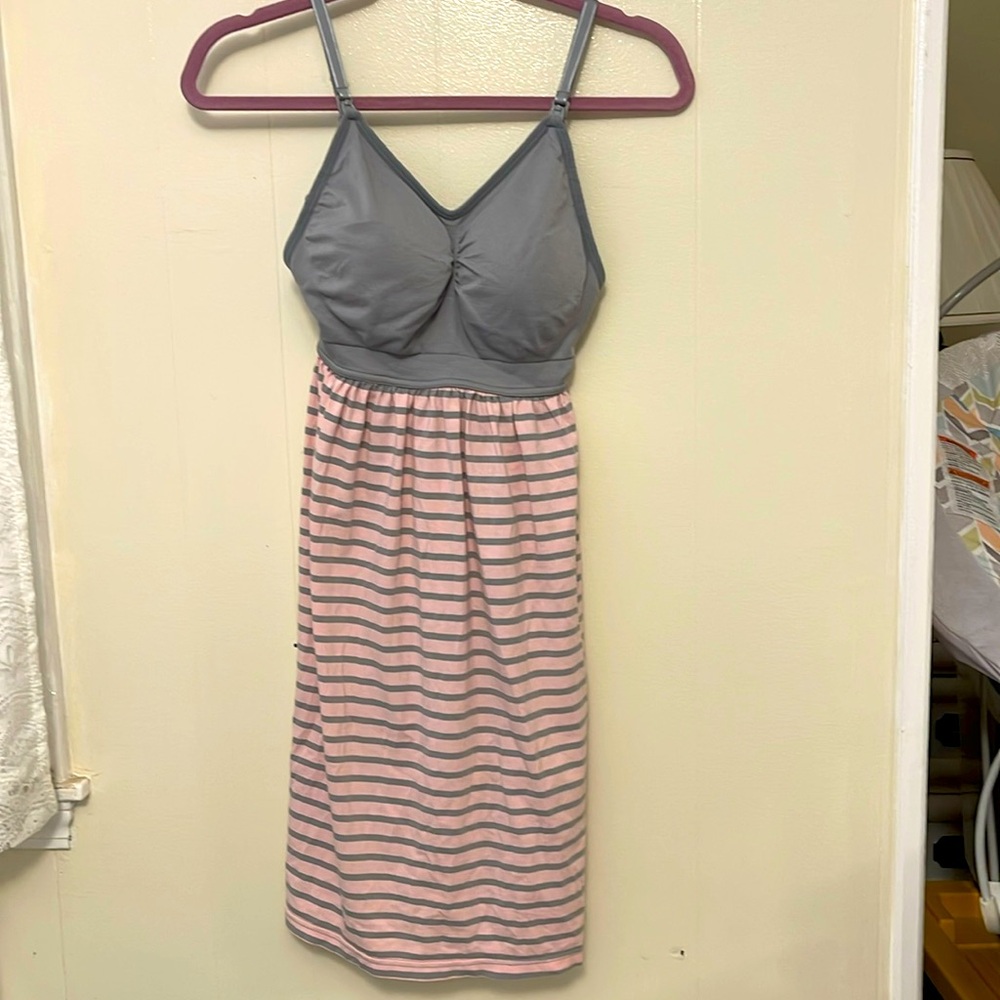 Motherhood Maternity Pink and Gray Striped Chemise Small